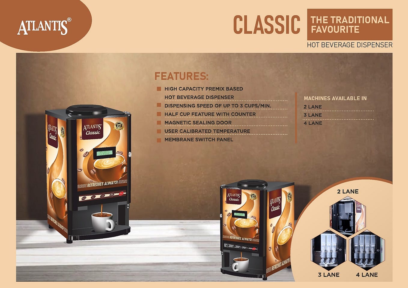 Atlantis Neo 2 Lane Tea and Coffee Vending Machine — Dedicated Hot