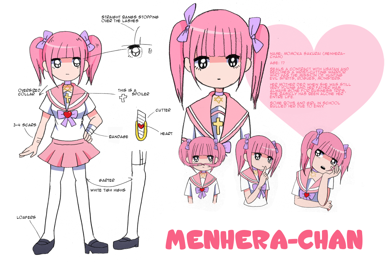 Menhera-chan, Yami kawaii, simple background, anime girls
