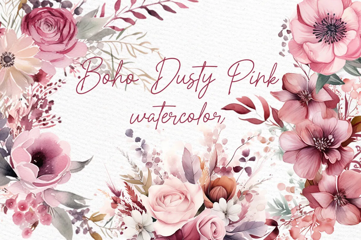 Dusty Pink Flowers Clipart Watercolor Free