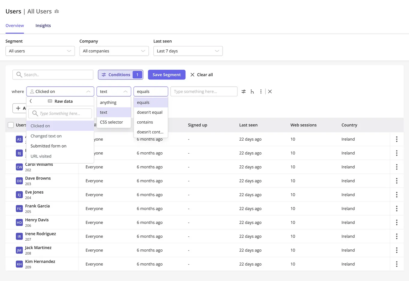 Build segments in Userpilot based on where users clicked on.