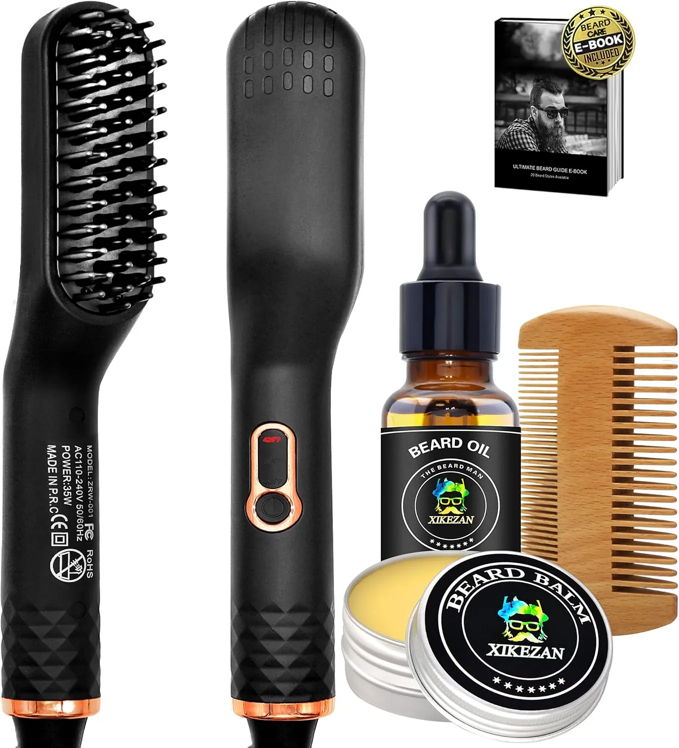 Upgraded 3-in-1 Hair Straightening Brush, Beard Balm, Beard Oil  Guide E-Book, Unique Grooming Gift Set for Men, Dad, Husband or Boyfriend