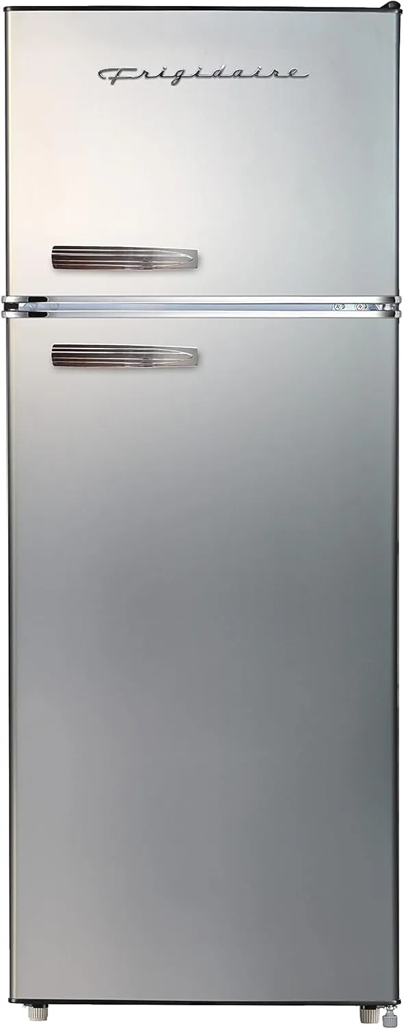 Frigidaire EFR753-PLATINUM EFR753, 2 Door Apartment Size Refrigerator with Freezer, Retro Chrome Handle, cu ft, Platinum Series, Stainless Steel, 7.5, Silver