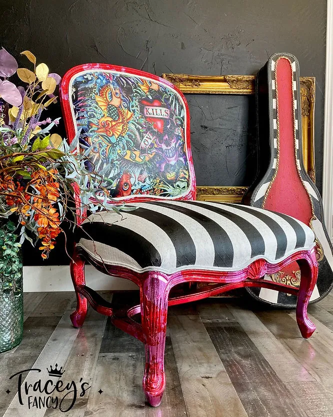 How to Decoupage on Fabric: Bold Whimsical Tattoo Chair