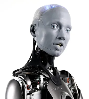 Ameca, the world’s most advanced humanoid robot, attends the Mobile World Congress.