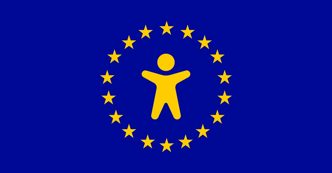 The EU-logo modified with a stick-figure ind the middle to symbolize accessibility