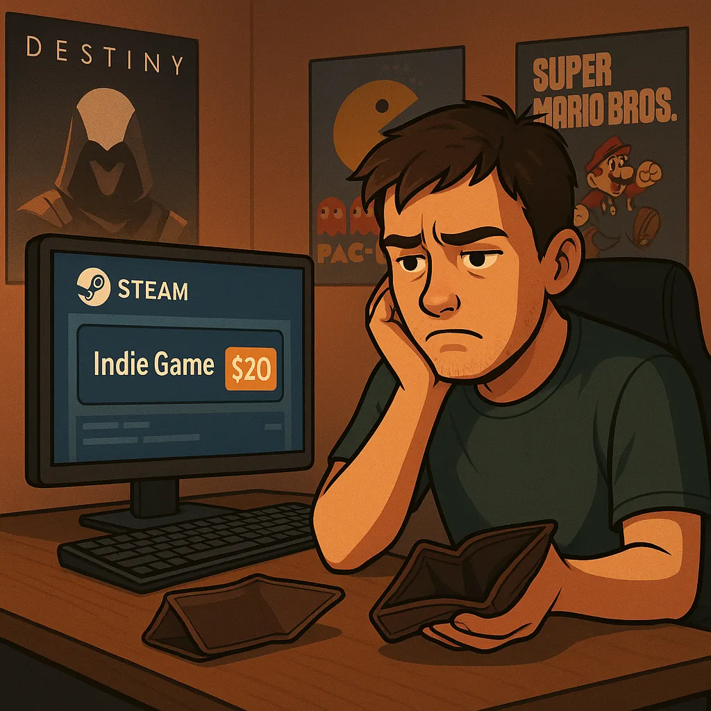 A gamer with no money to pay for a $20 indie game