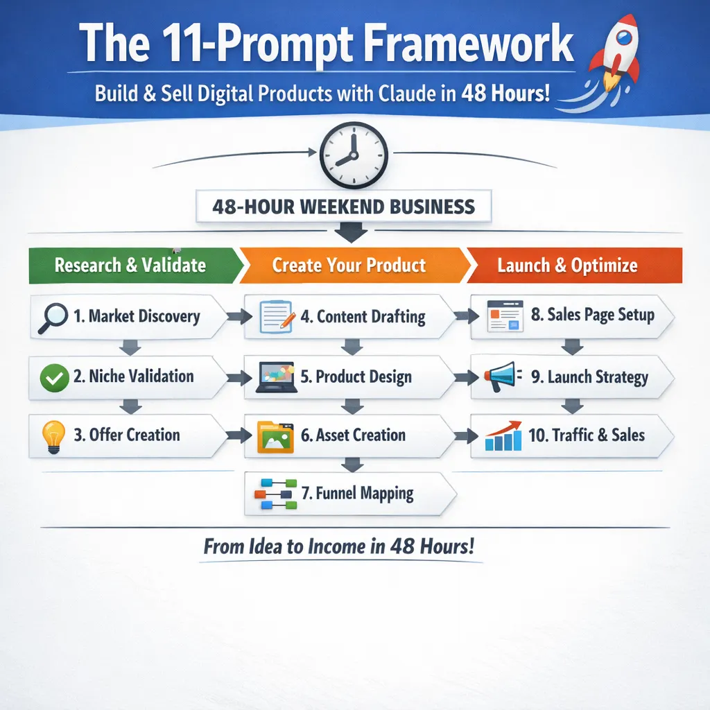 How I Use One AI Tool to Build and Sell Digital Products in 48 Hours (The 11-Prompt Framework)