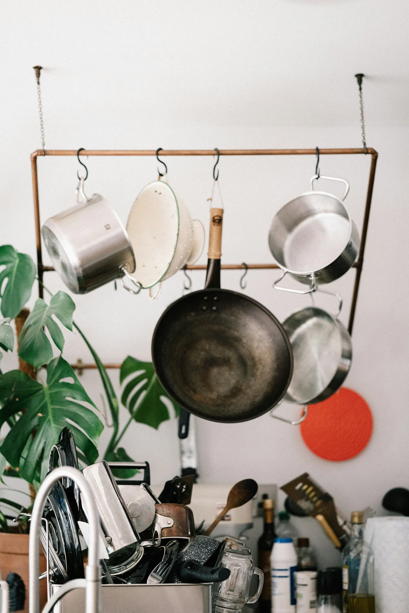 The kitchen implements symbolizes more than most things in the home the need for constant cleaning. Hopefully this hard work is shared amongst the family.