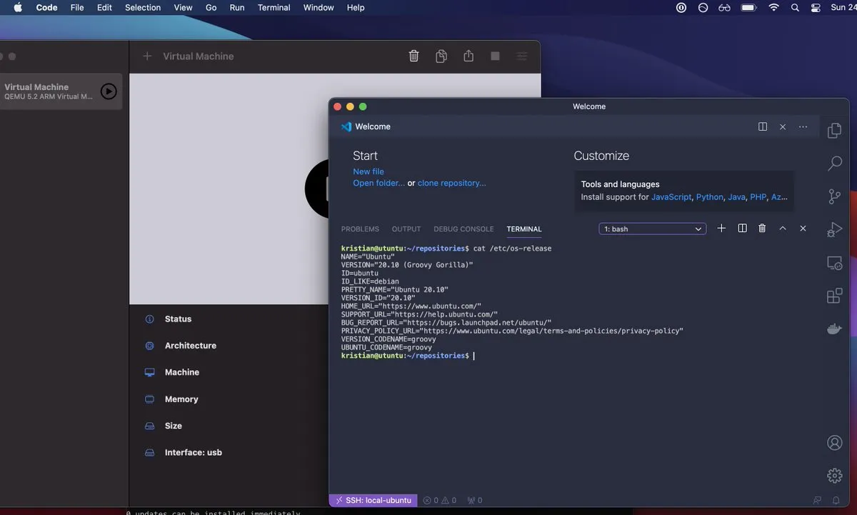 M1 dev setup with a virtual Linux box