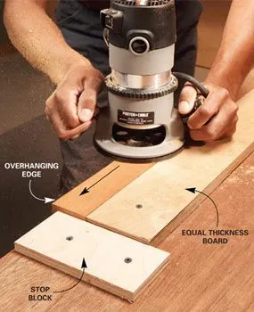 Woodworker holding a router on the edge of a board