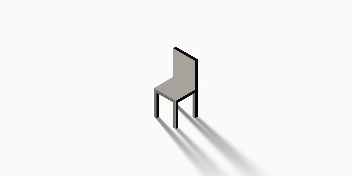 A vector illustration of a chair in isometric perspective casting a long shadow. Illustration by Ed Orozco.