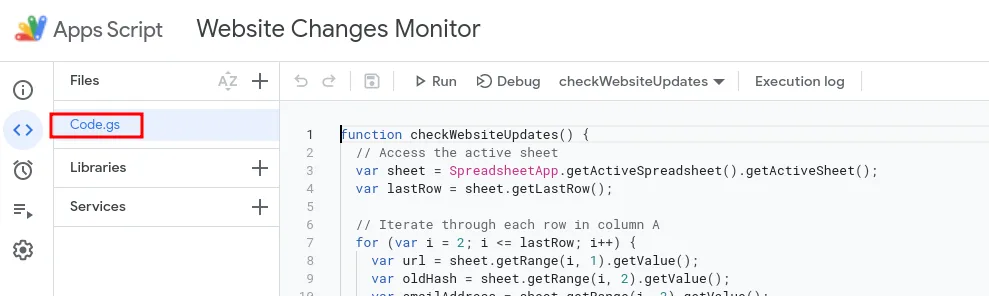 Monitoring changes in websites using a Google Sheet