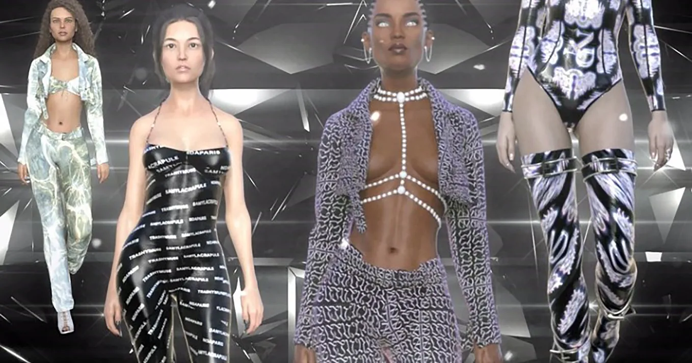 Virtual fashion show by Trashy Muse. Trashy Muse is the Berlin based semi-prophetic group of digital creators who staged the world’s first Virtual Avatar and AR fashion show in 2019