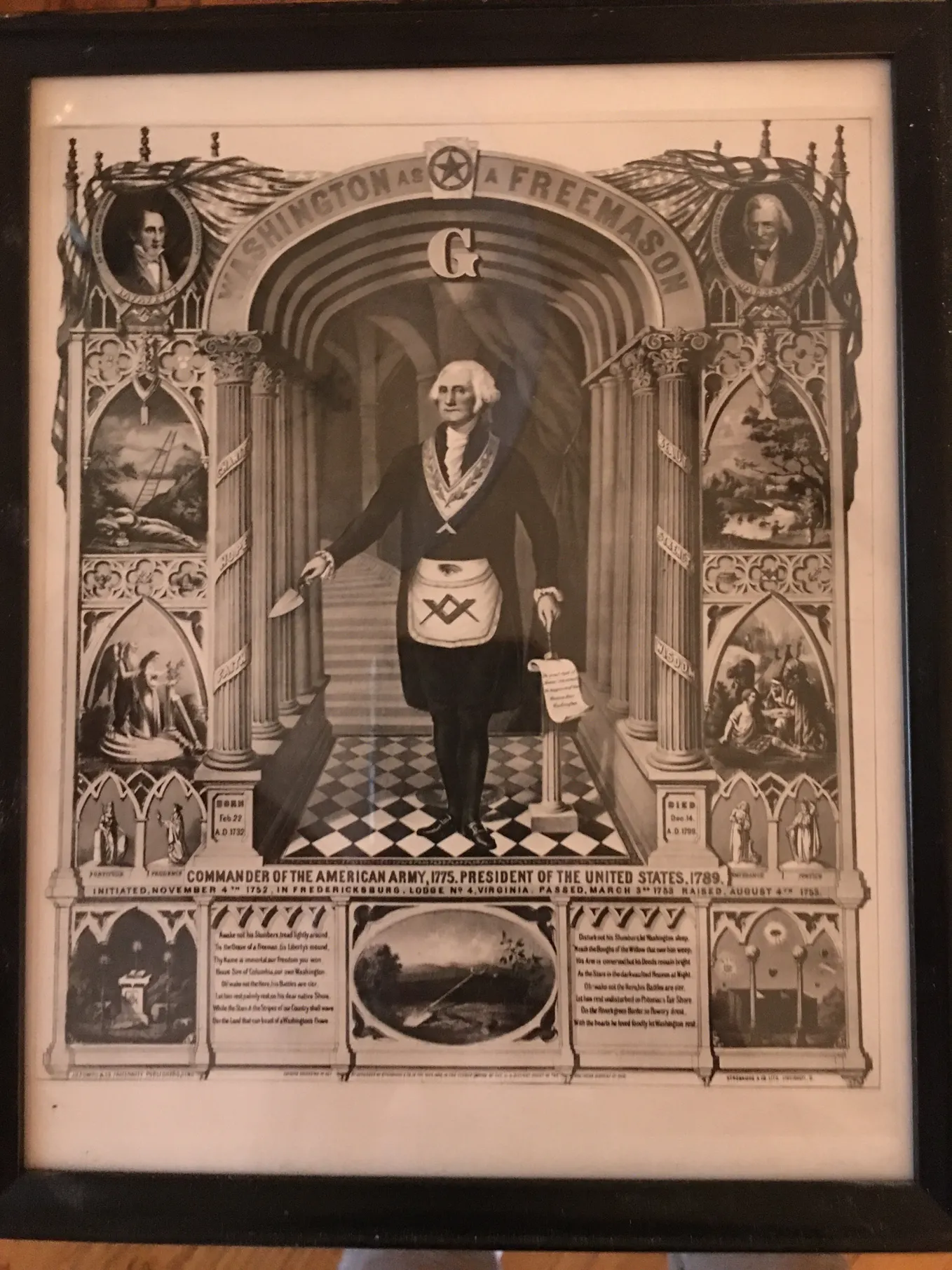 Author’s photo of a framed print depicting a Freemason