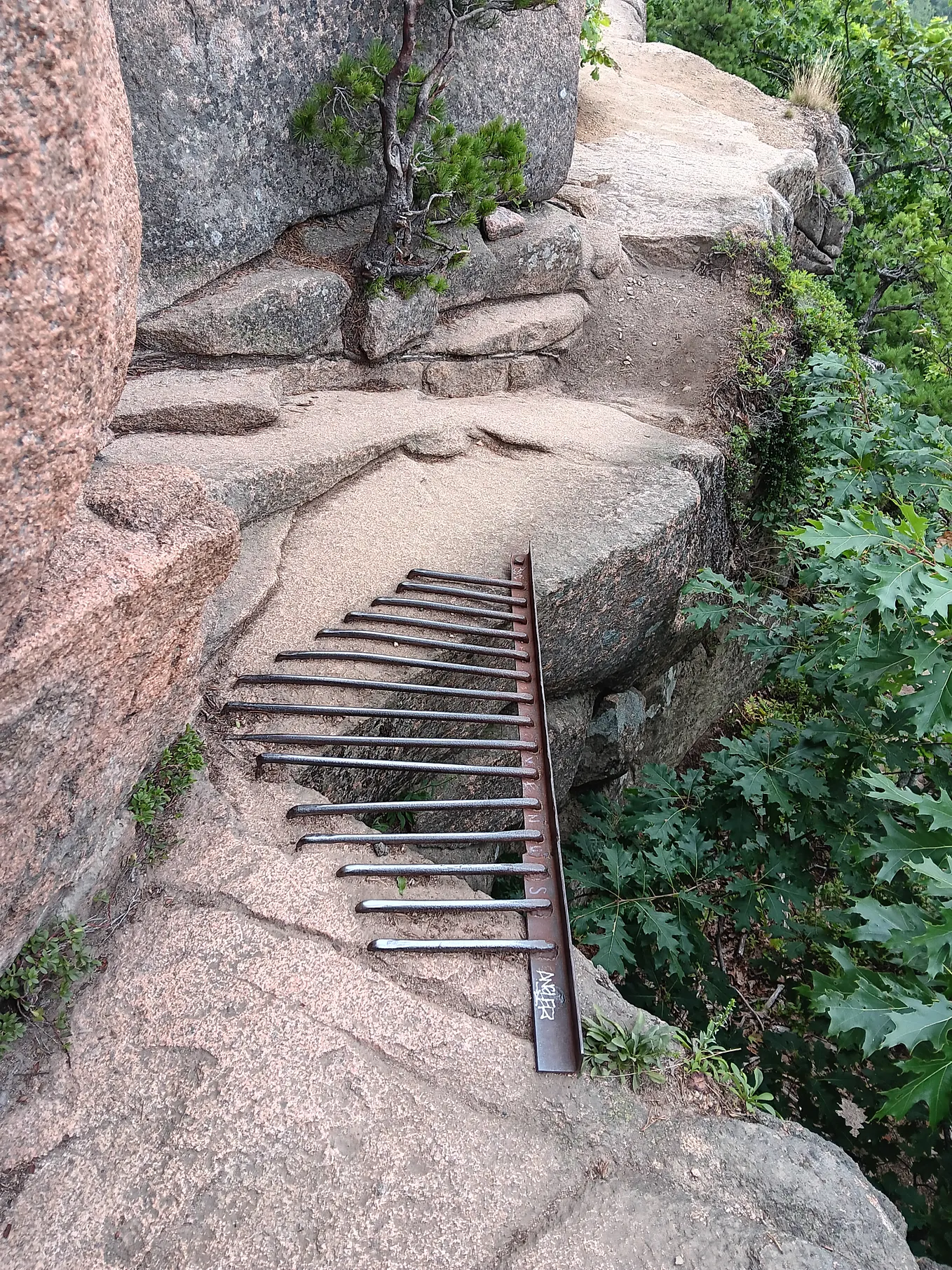 A section of the Beehive Loop trail which has a steel grate to extend the trail outward, allowing you to walk along the edge. There is no railing to prevent falling.