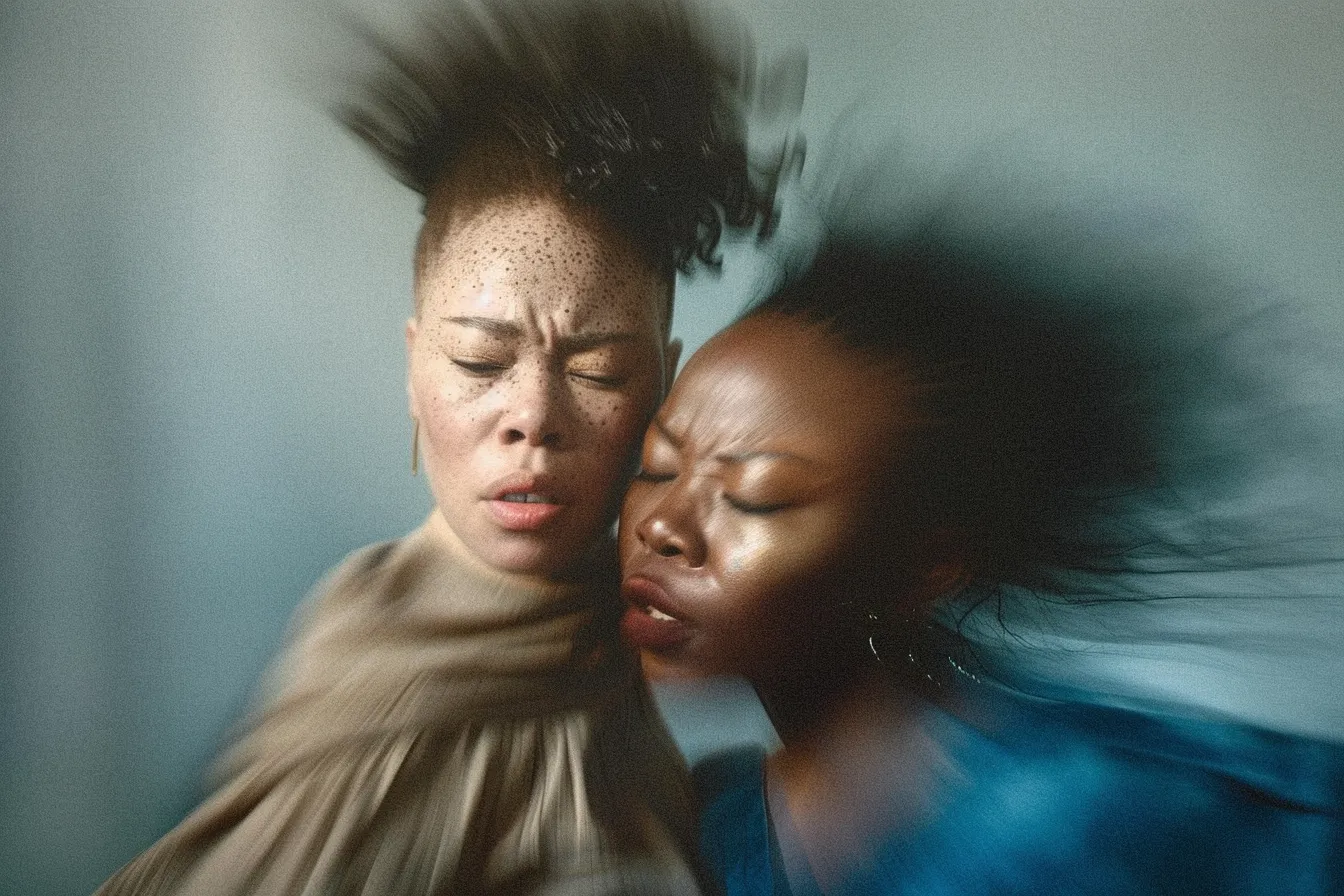 A photorealistic hyper detailed highest quality close-up image of two Black women.