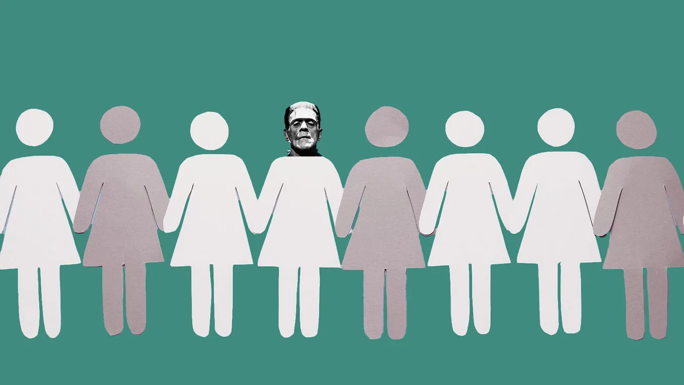 Paper cut outs of women with one of them featuring the head of Frankenstein to highlight & Reasons Why Mary Shelley’s Frankenstein is a Feminist Masterpiece