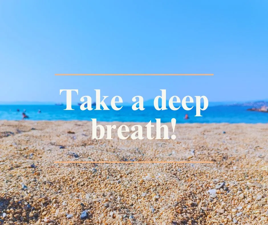 Picture of a sandy beach in the morning and overlay text