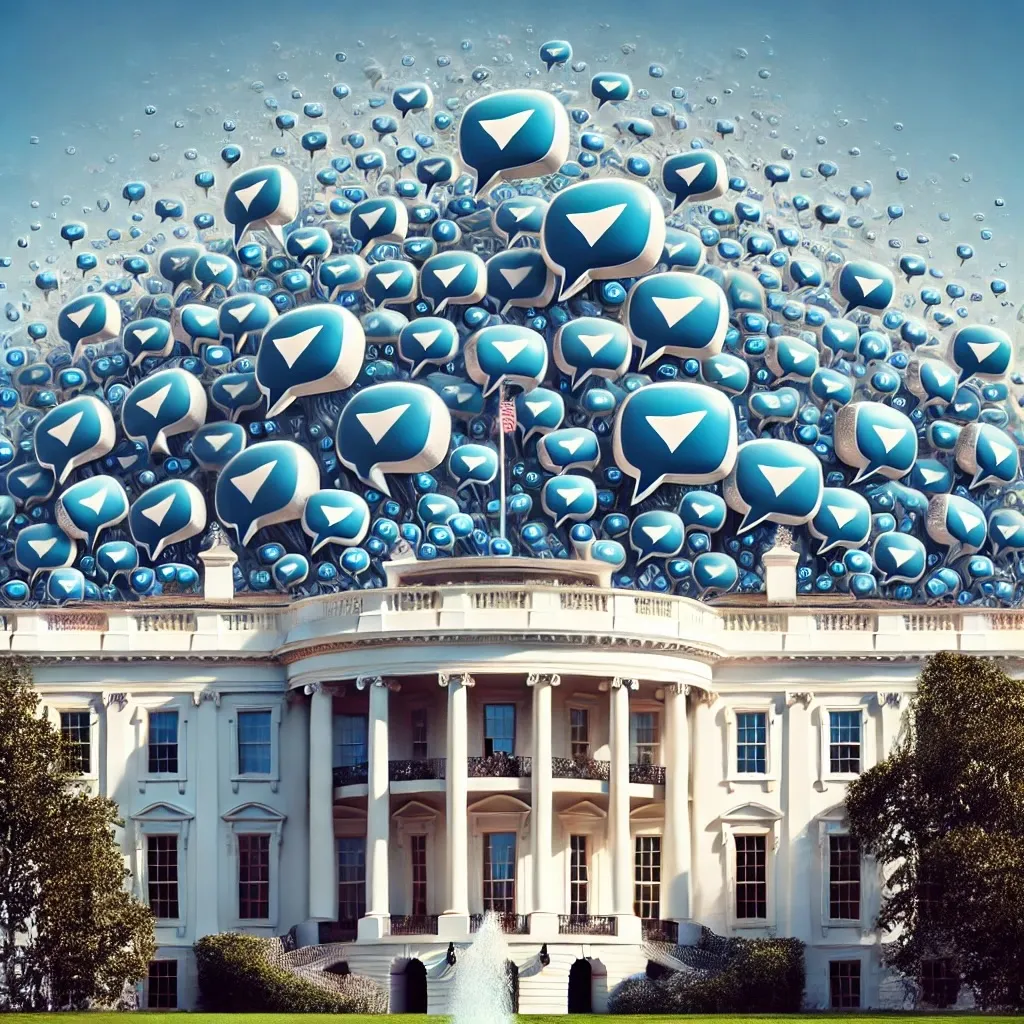 IMAGE: An illustration of the White House with Signal-style chat bubbles rising from it — giving that encrypted-communications-in-action vibe
