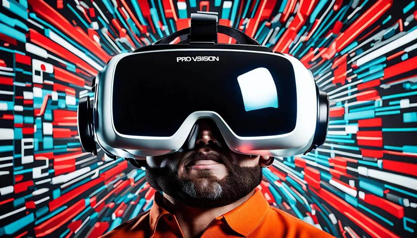 Man looking through Virtual Reality Glasses