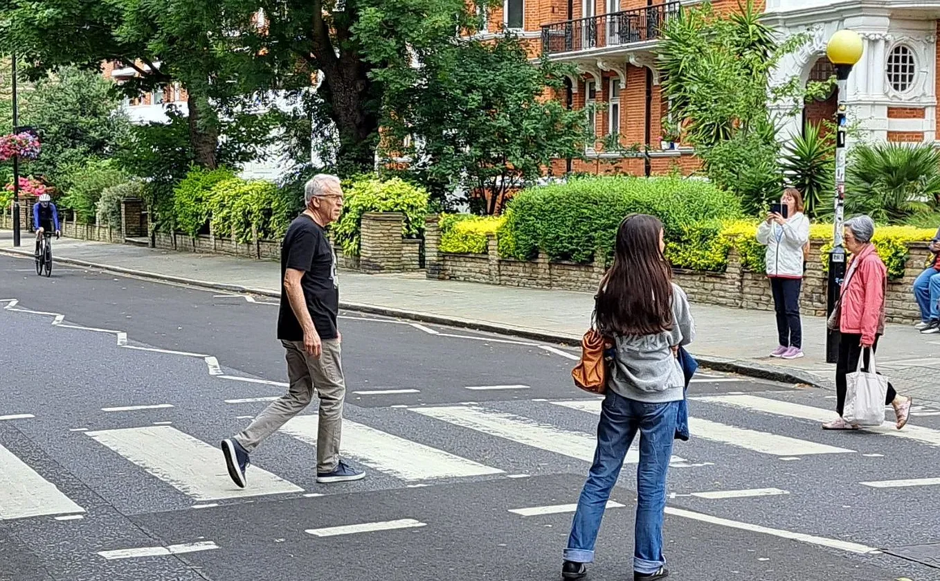 Walking across the corring at Abbey Road