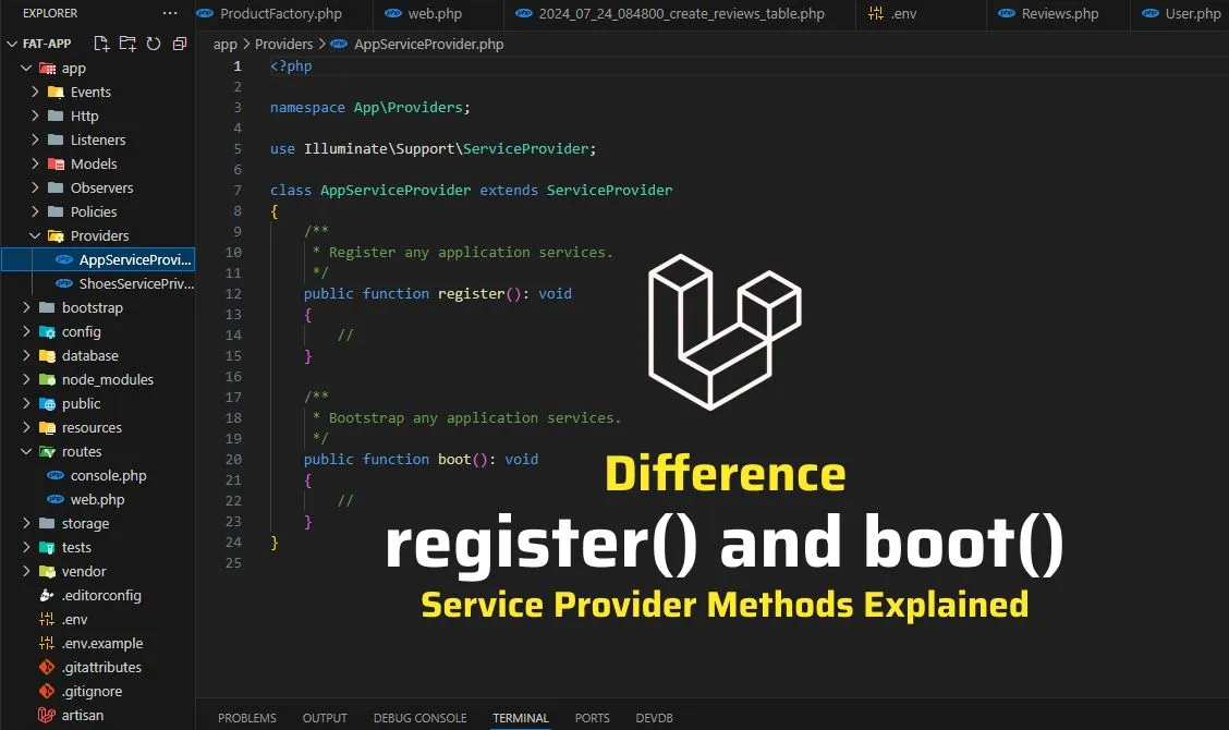 The difference between boot and register laravel service provider methods explained — Mohammed Muwanga Web developer