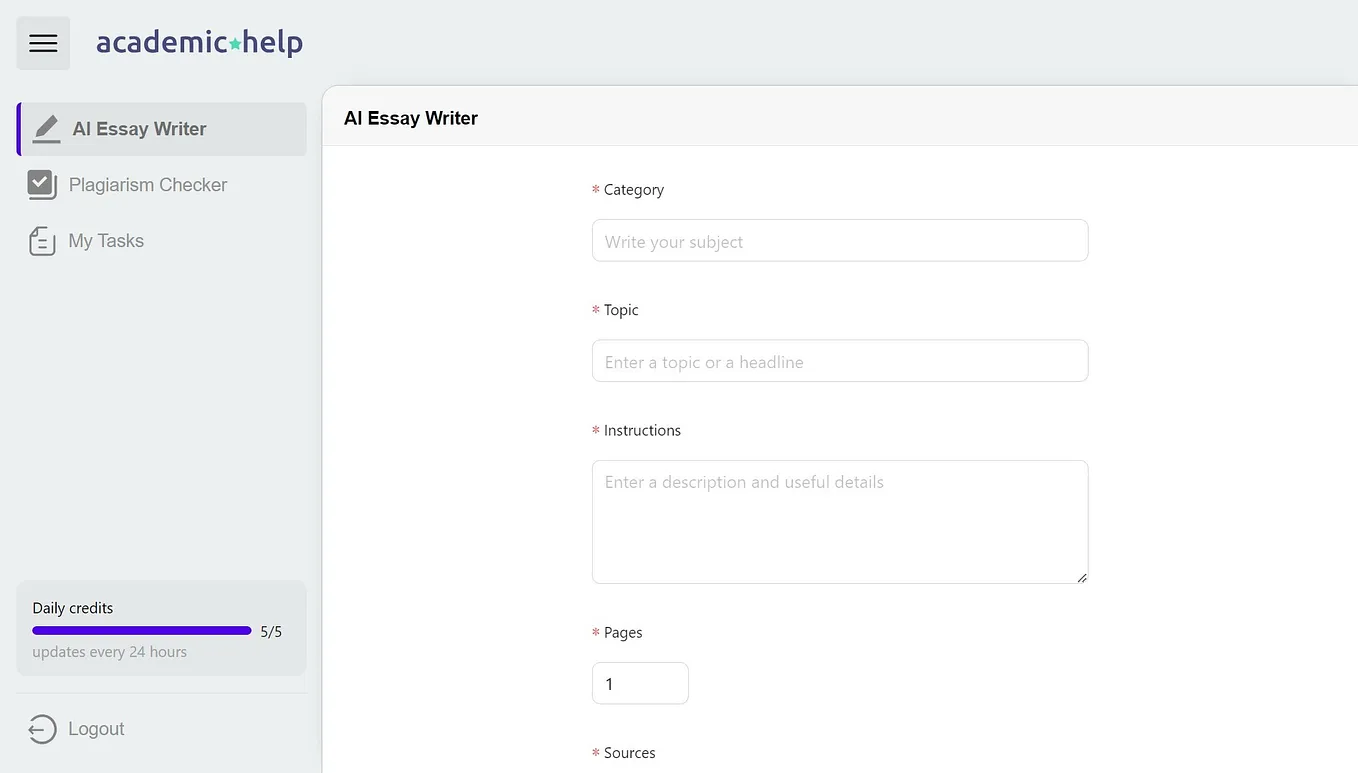 A screenshot of Academichelp Essay Generator