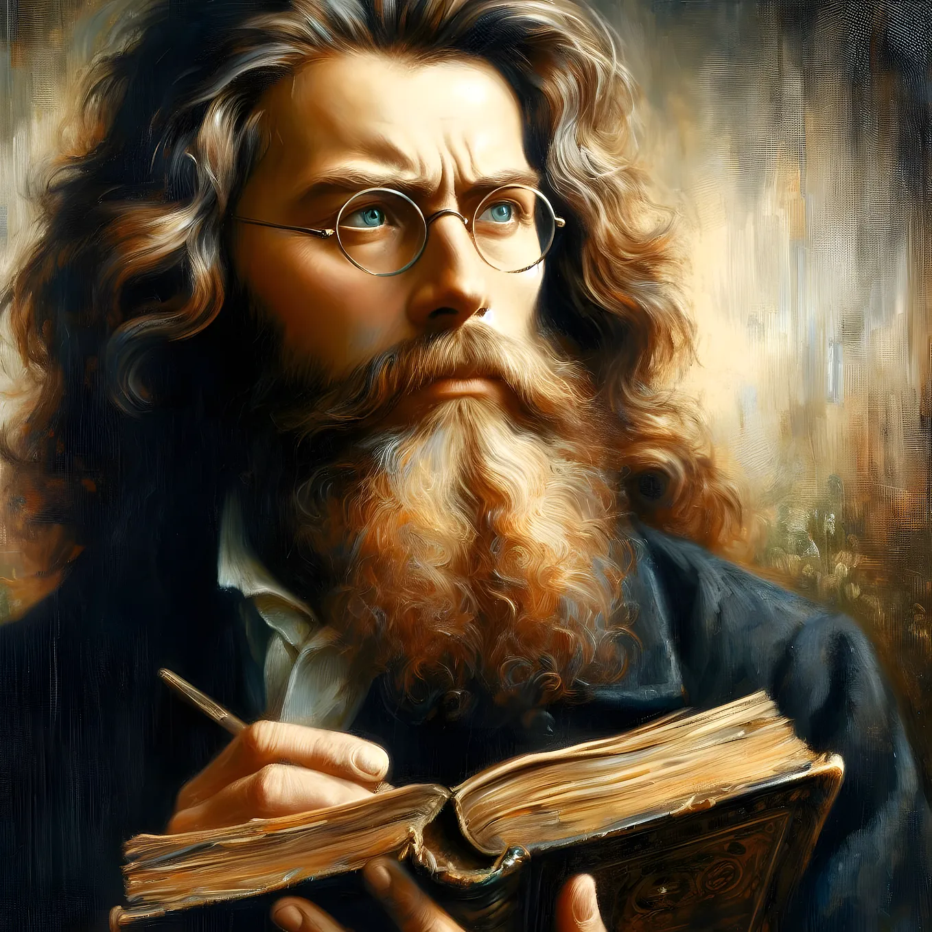 A classic poet with pen and book