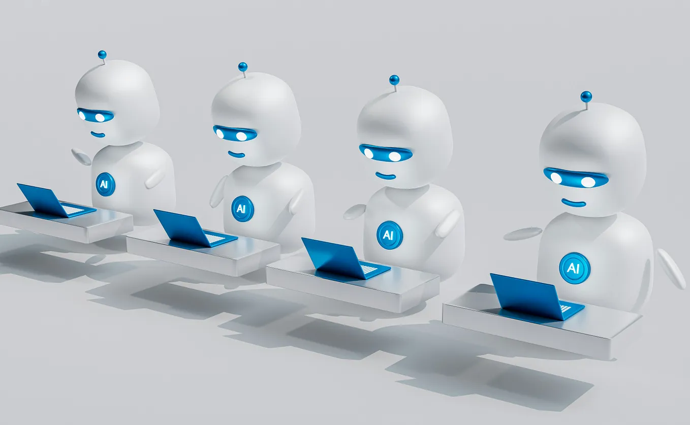 Robots typing on keyboards.