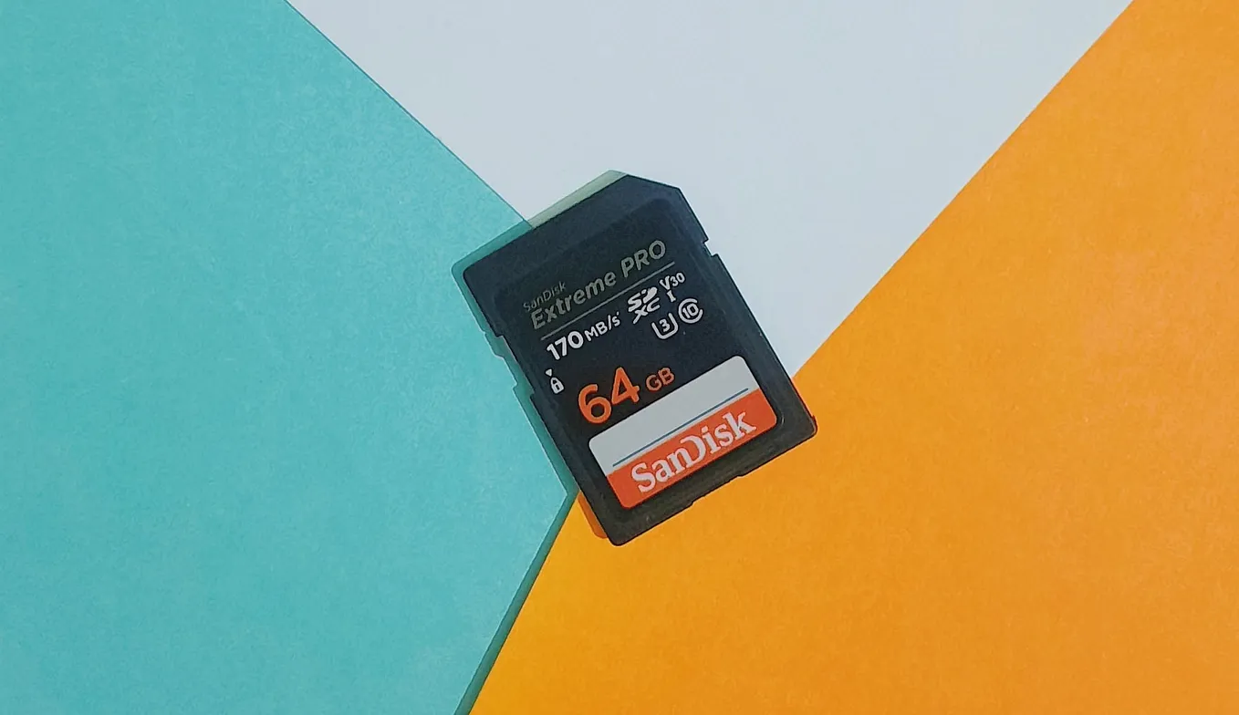Picture of SD card on a coloured background