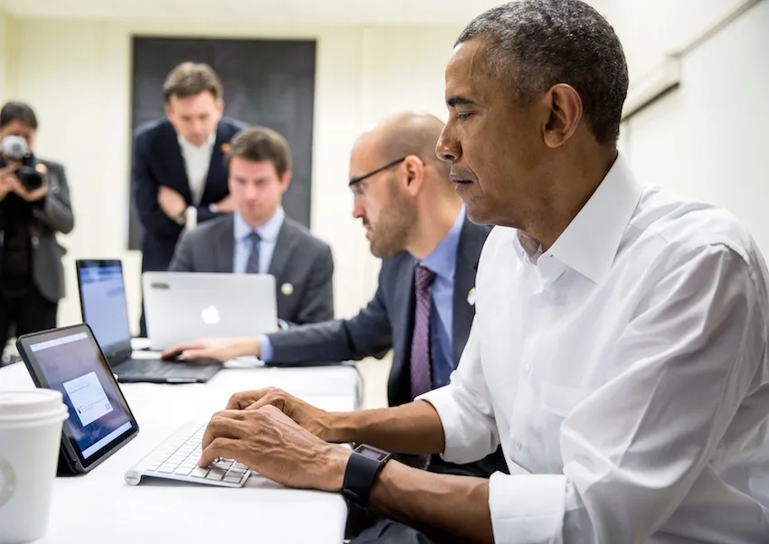 Barack Obama at a White House computer