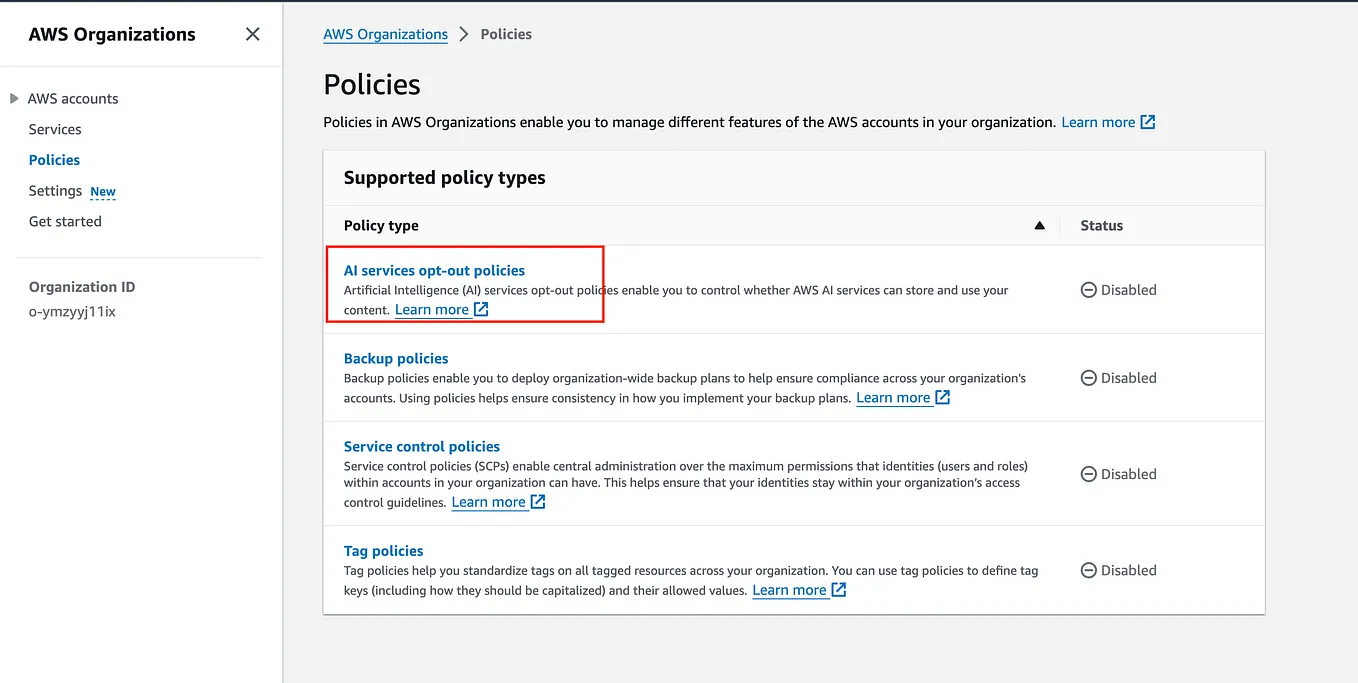 Safeguarding Sensitive Data: Opting Out of AWS AI Service Data Sharing