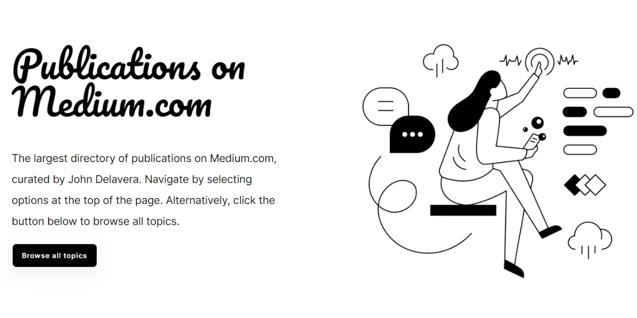 Screenshot of the website: The Largest Directory of Publications on Medium