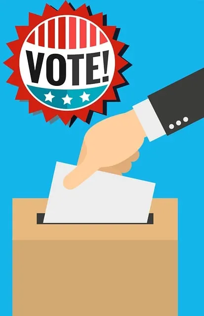 Vote — Illustration of a person putting a ballot in the voting box.