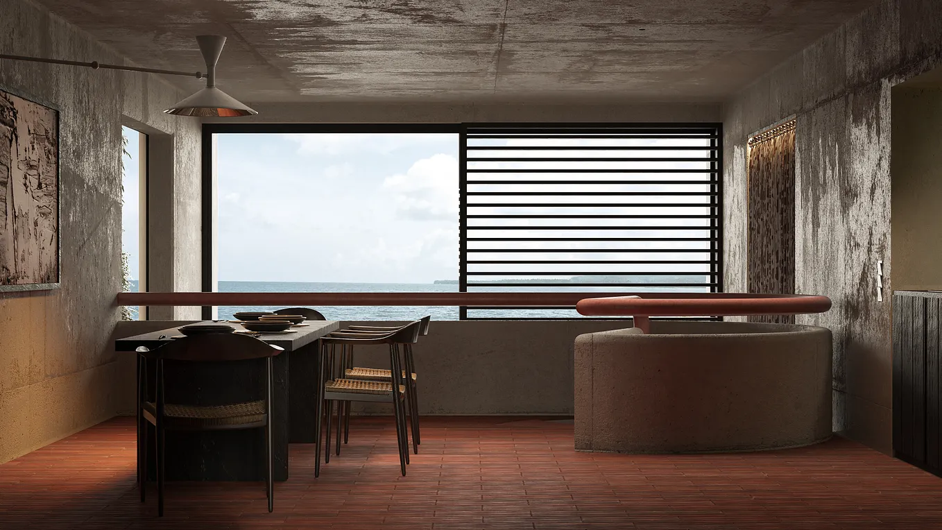 Visualization of project Lyvin Uluuwatu — interior of the living roo