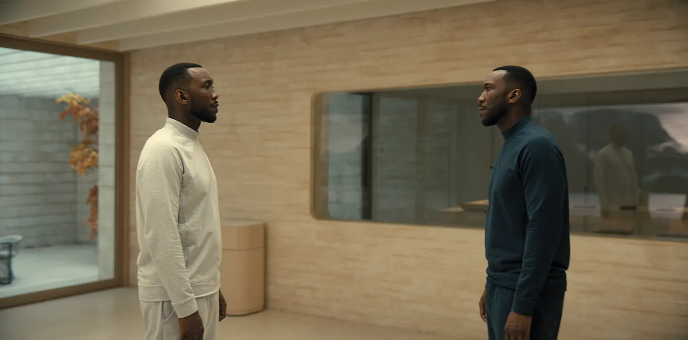 Cameron (Mahershala Ali) faces himself in the Apple TV+ film “Swan Song.”
