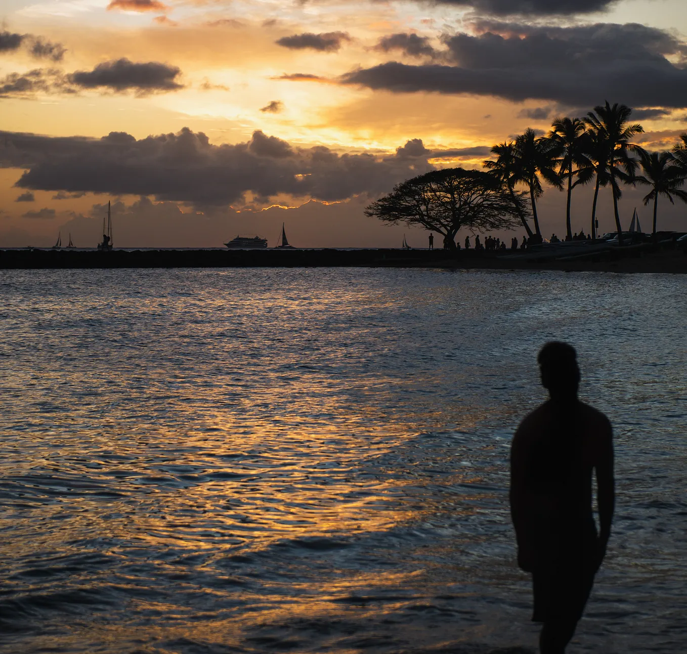 Silhouette of person starting at toward a Hawaii sunset