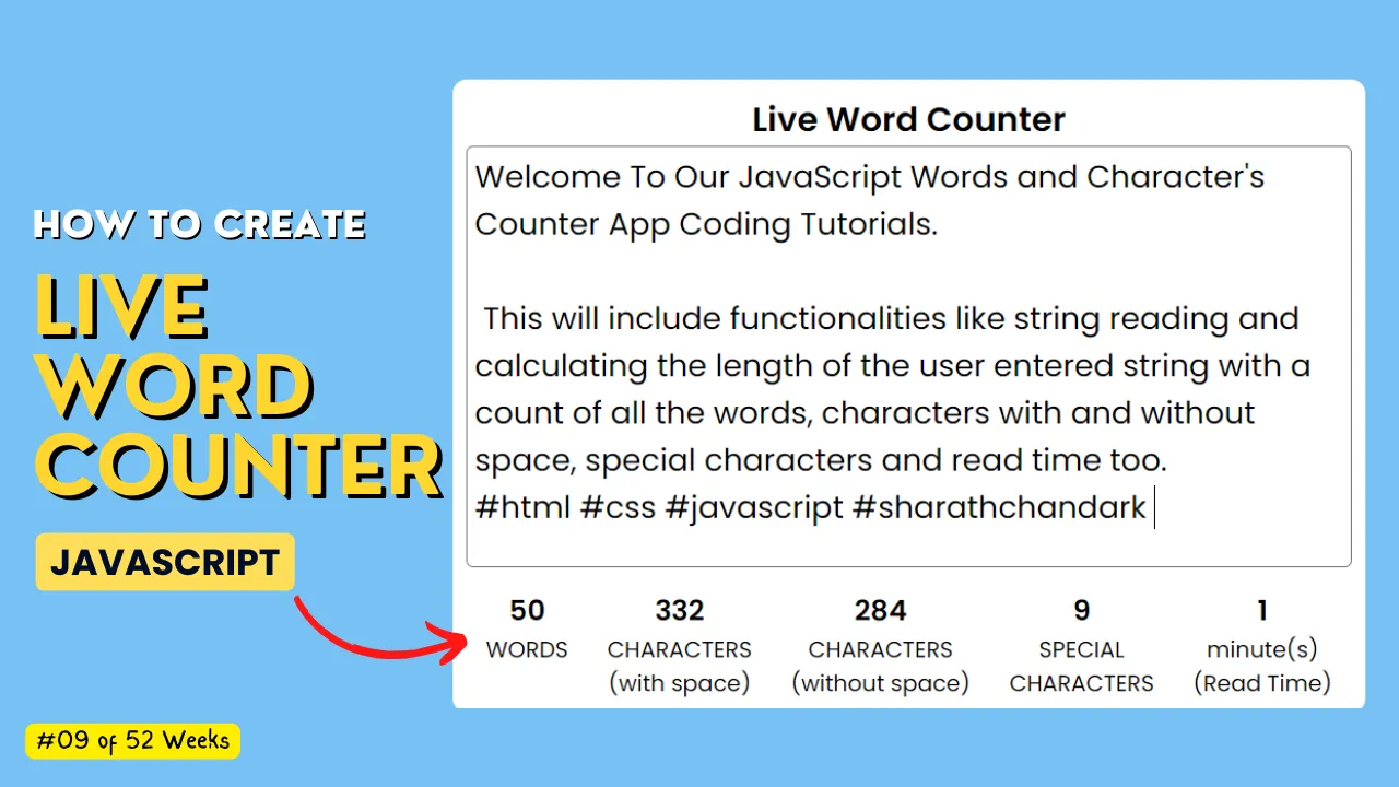 Word & Character Counter in HTML CSS and JavaScript