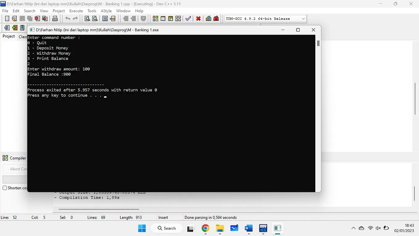 Contoh Akun M-Banking pada C++. Muhammad Farhan T — 1227050089 | by ...