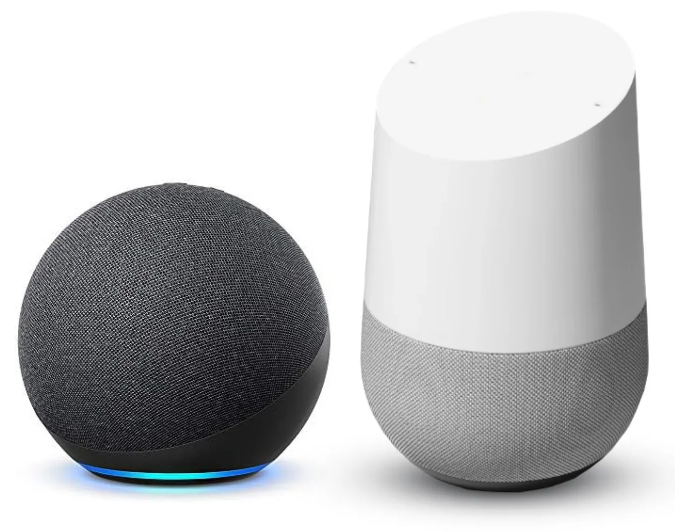 IMAGE: An Amazon Echo and a Google Assistant devices back to back