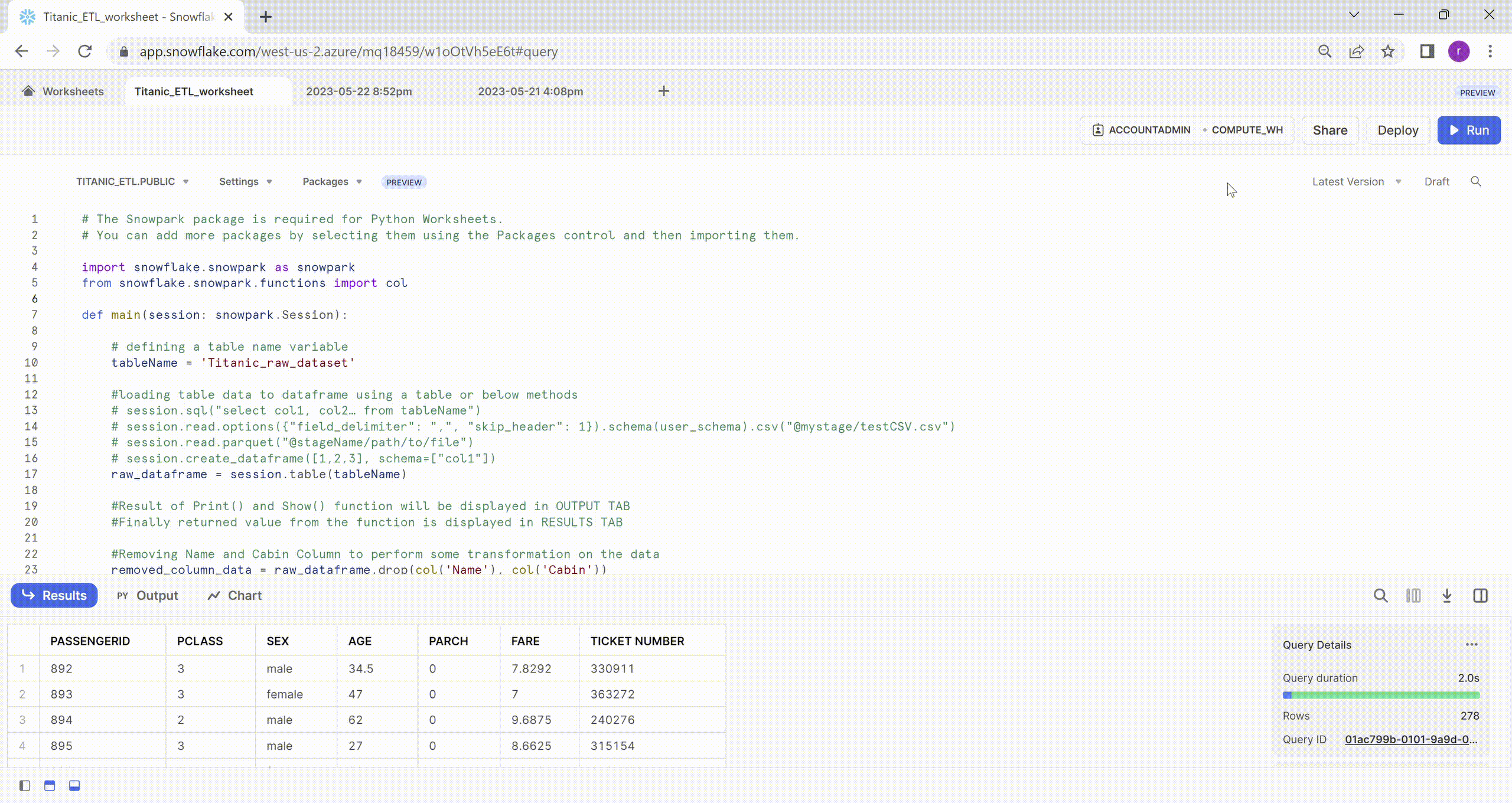 How to Transform your data using Snowflake Python Worksheet