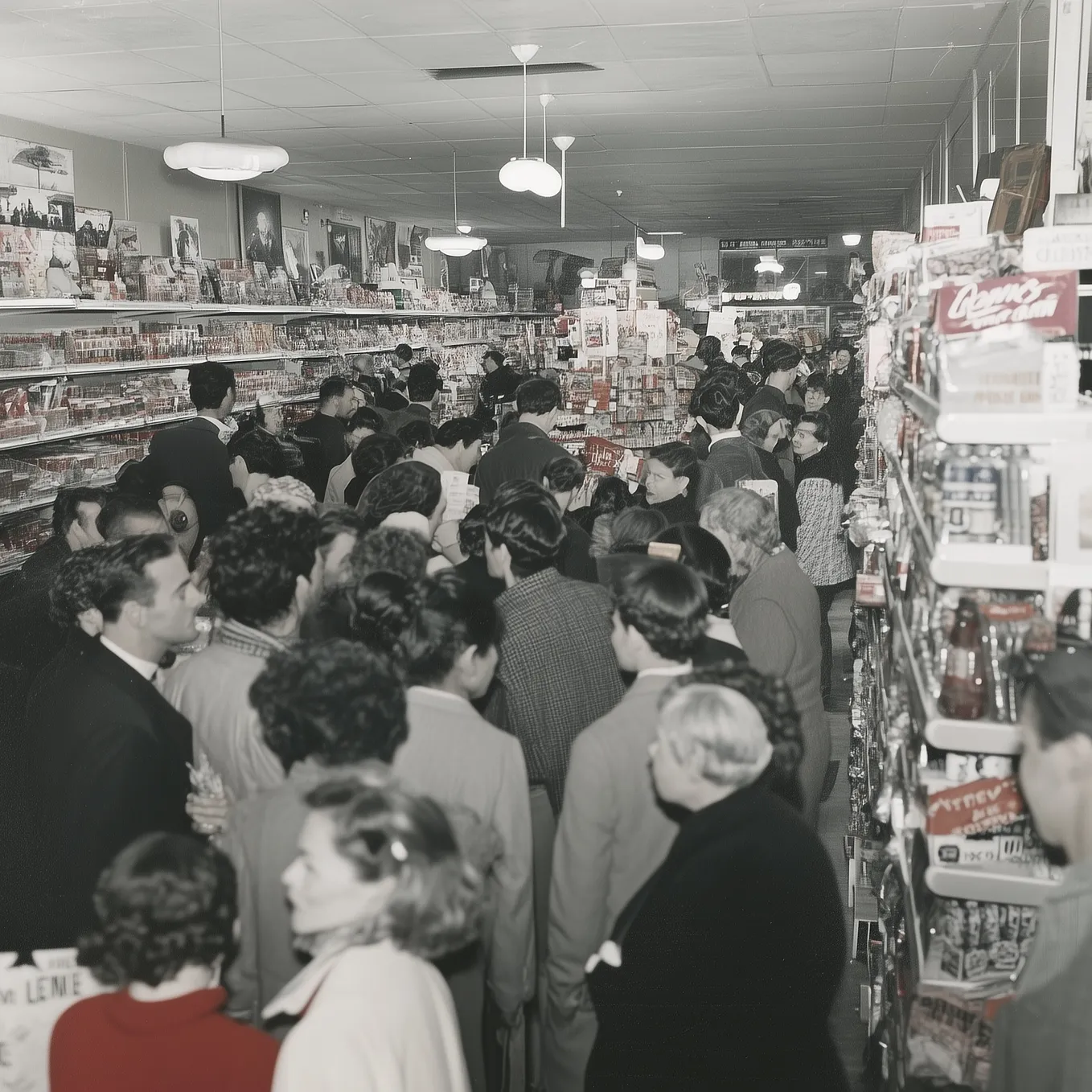 A historical photo of a crowded store during an early Black Friday event.