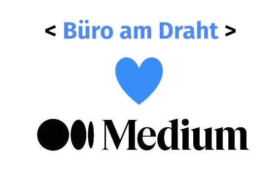 A Büro am Draht logo, a heart and a Medium logo to depict that Büro am Draht loves Medium