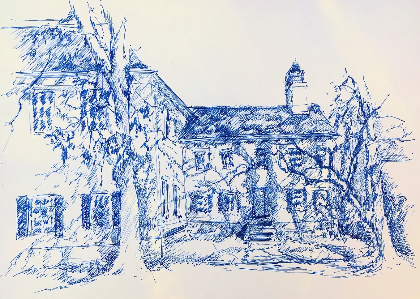 Pen & Ink drawing of Washington’s Headquarters in Morristown, NJ by Anne Kullaf