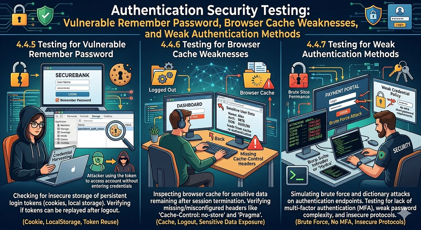 Authentication Security Testing: Vulnerable Remember Password, Browser Cache Weaknesses, and Weak…
