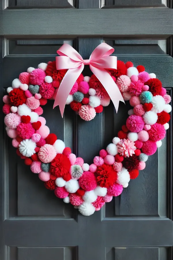 Pom Pom Heart Wreath