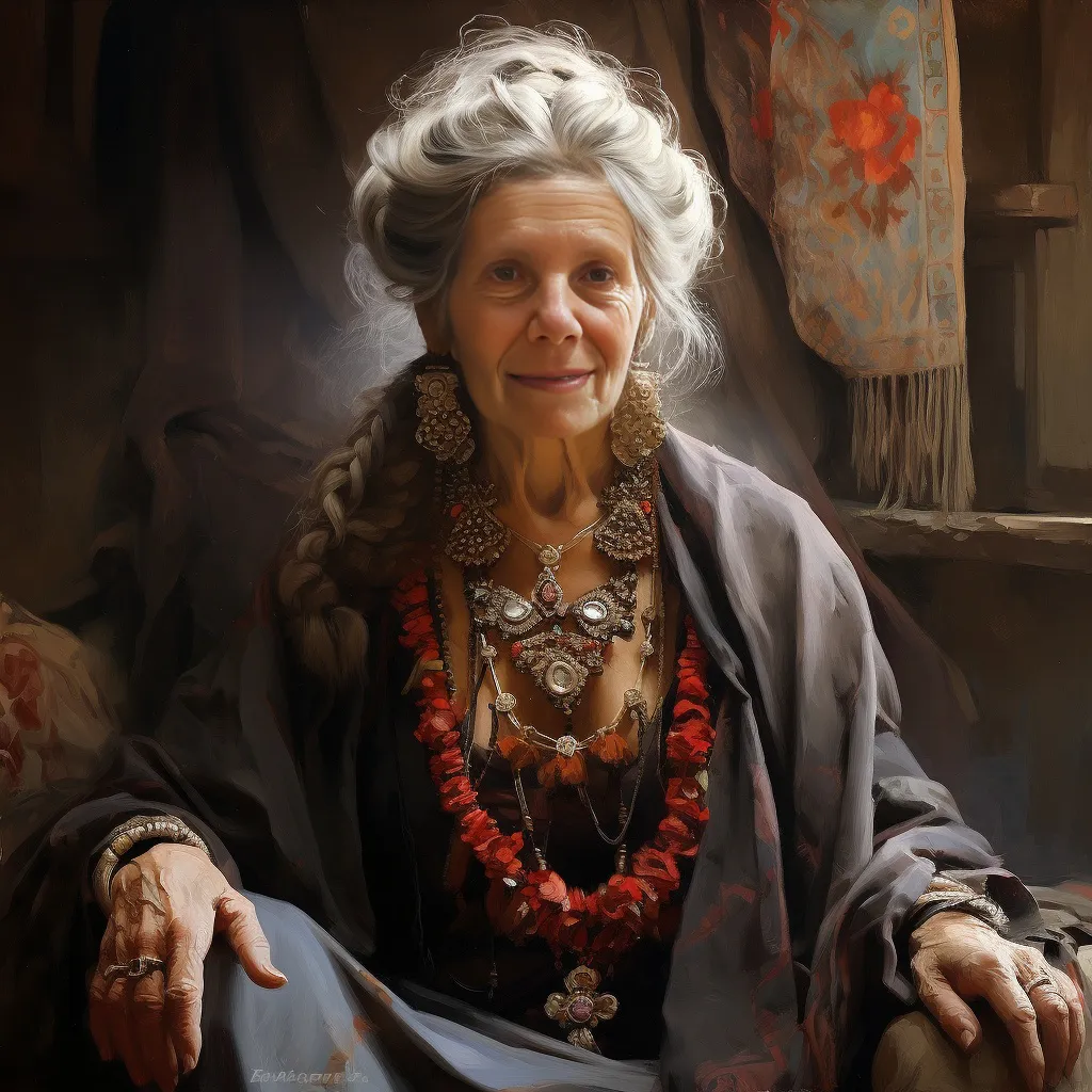 “Beautiful old woman by Alexandr Averin” [Midjourney-generated faceswap prompted by the author]