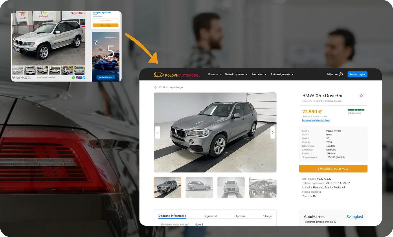 Case study: Redesign of the website for selling used cars with a large number of daily visitors.