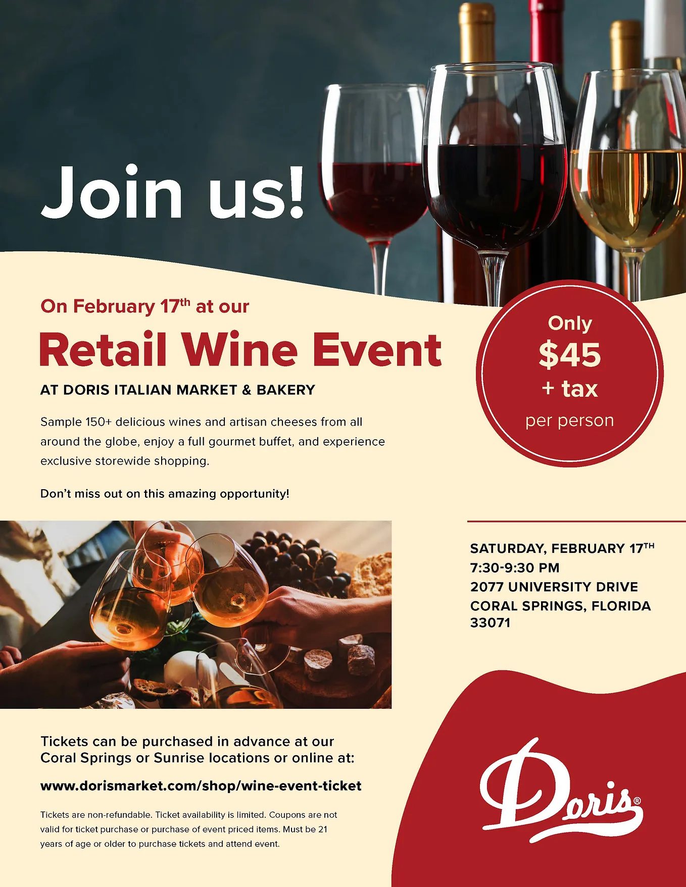 Wine and Dine at Doris Italian Market & Bakery During Wine Tasting