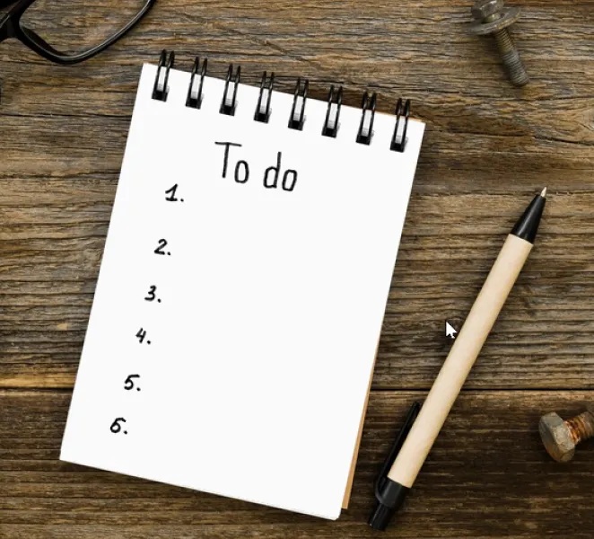 A to-do list showing numbers 1 through 6.